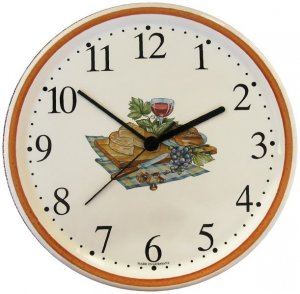 Keramik Wanduhr (Motiv karierte Tischdecke Rotweinkelch, Trauben