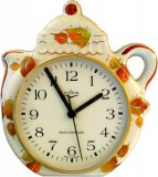 Keramik Kaffeekannen-Uhr Goldblätter Braunzierung, Funkuhr