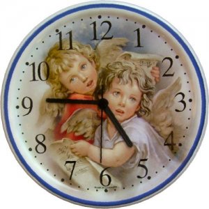 Keramik Wanduhr Singende Engel extra groß Blaurand Quarz
