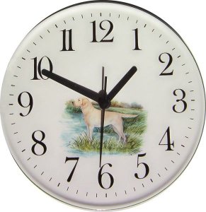 Keramik Wanduhr Motiv Jagdhund sandfarbig Quarzuhr