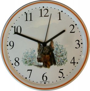 Keramik Wanduhr Dobermann mit coupierten Ohren Quarzuhr