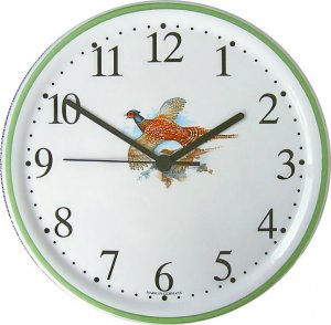 Keramik Wanduhr Motiv Fasanenpaar fliegend, Grünrand, Quarzuhr